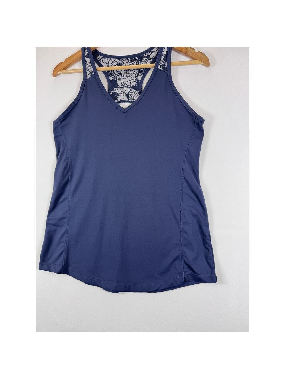 Yoga Racerback Tank Top Floral Lace Back Workout Athleisure Navy Womens M Apana - Picture 3 of 9